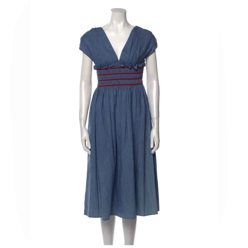 Miu Miu Dress 2017 denim style blue cotton midi dress with ties
